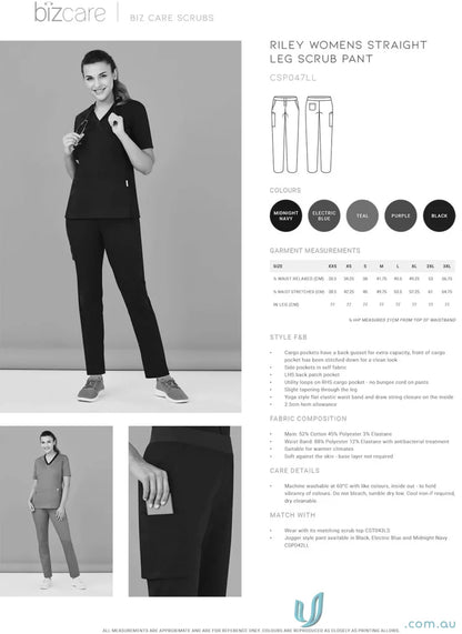 Riley straight leg biz care women’s scrub pant for comfortable workdays