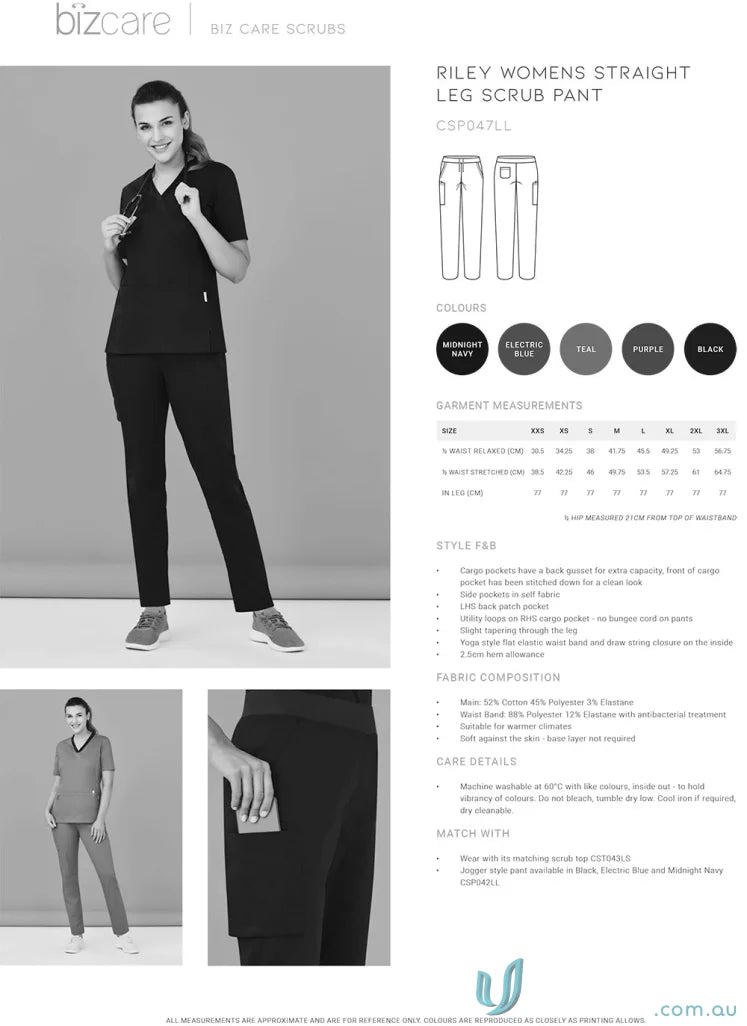 Riley straight leg biz care women’s scrub pant for comfortable workdays