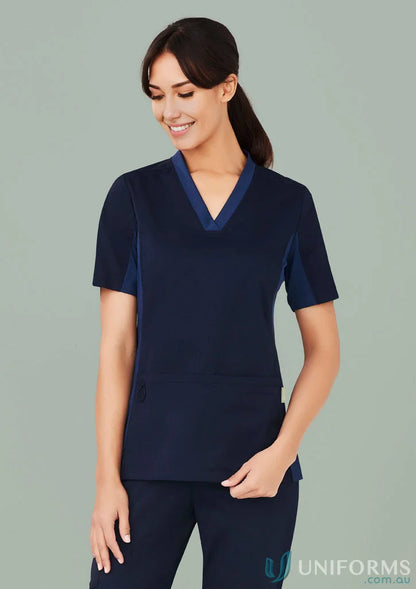 Navy blue Bizcare Women’s Riley Stretch Scrub Top and pants for comfy care women’s rileys