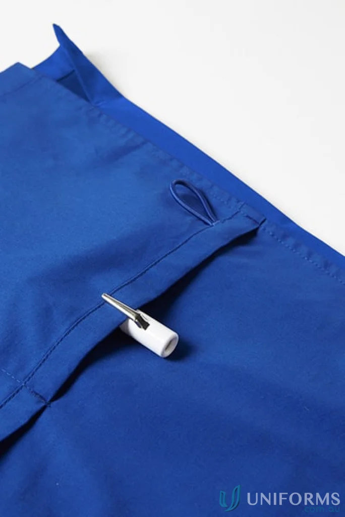 Blue fabric with pocket and white toggle on Bizcare Women’s Riley Stretch Scrub Top