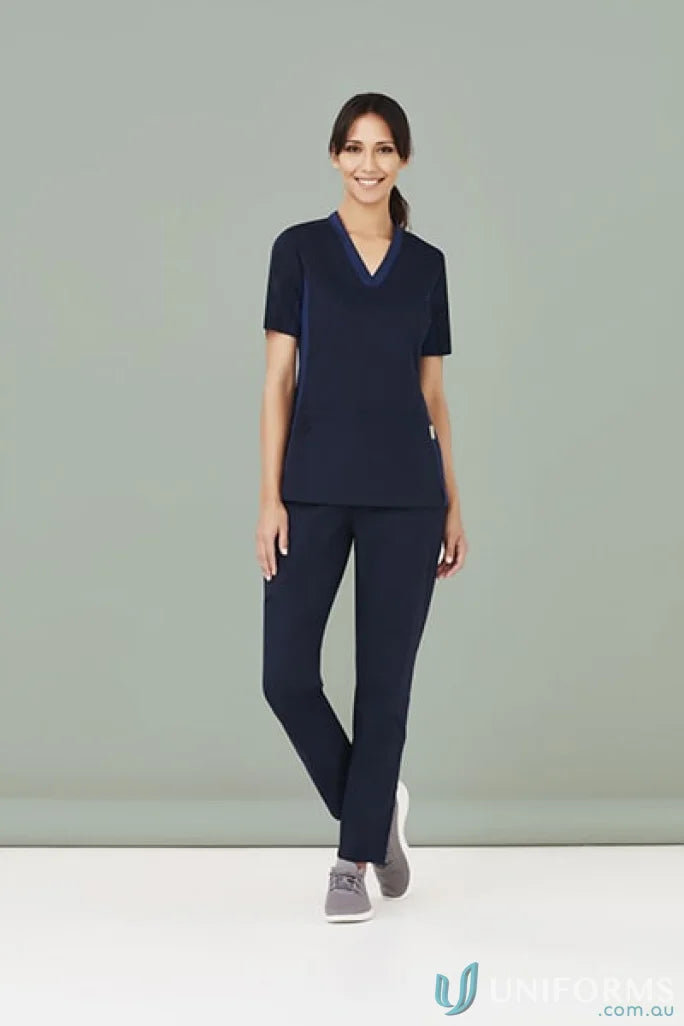 Navy blue Bizcare Women’s Riley Stretch Scrub Top for comfortable medical wear