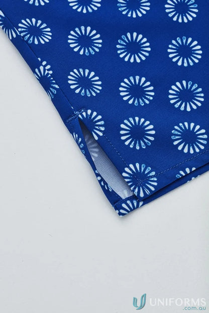 Blue fabric with florence daisy print and side slit for effortless style in Bizcare CS948LS shirt