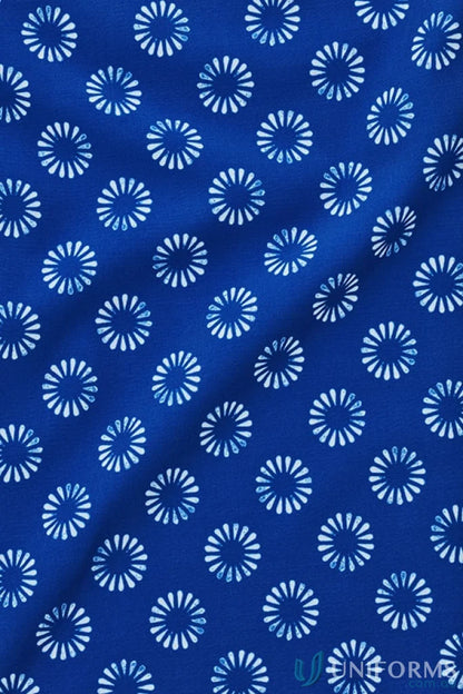 Blue fabric with florence daisy print for Bizcare Stretch Daisy Print SS Shirt CS948LS, effortless style