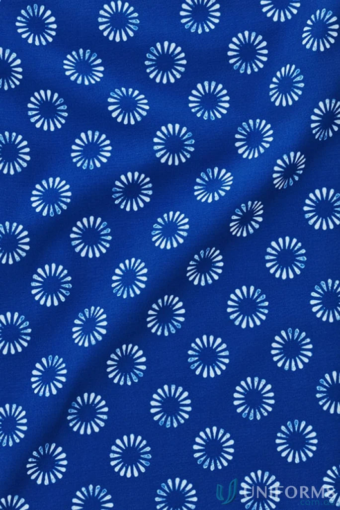 Blue fabric with florence daisy print for Bizcare Stretch Daisy Print SS Shirt CS948LS, effortless style