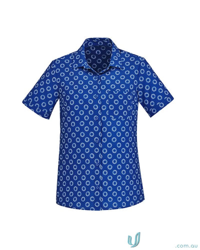 Blue Bizcare Stretch Daisy Print SS Shirt with florence daisy print for effortless style