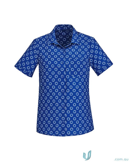 Blue Bizcare Stretch Daisy Print SS Shirt with florence daisy print for effortless style