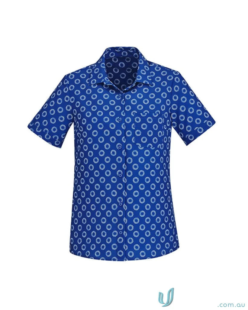 Blue Bizcare Stretch Daisy Print SS Shirt with florence daisy print for effortless style