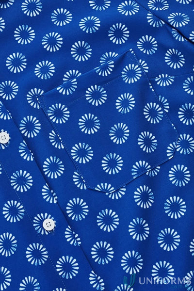 Royal blue Bizcare Stretch Daisy Print SS Shirt with florence daisy print and white buttons