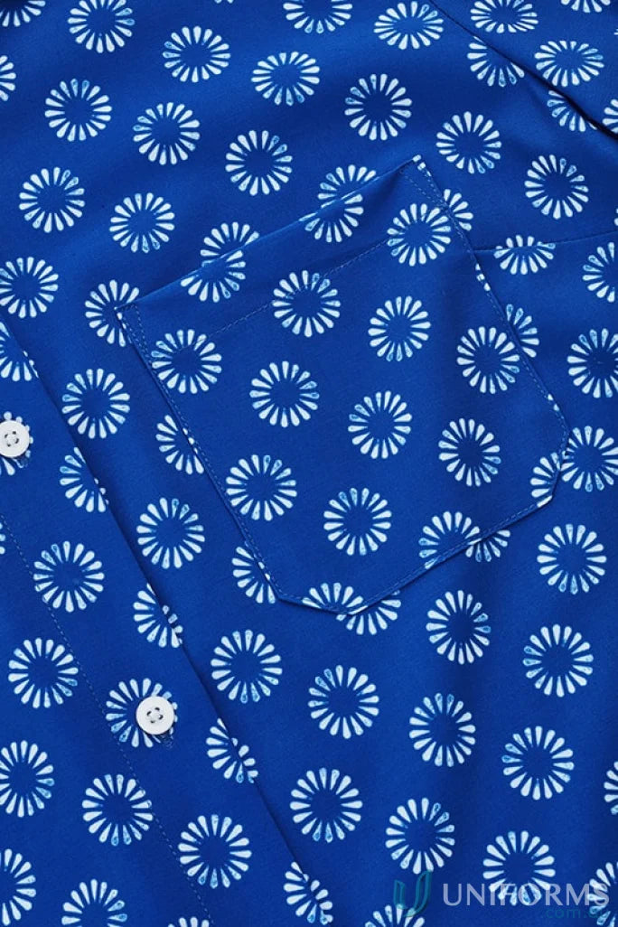 Royal blue Bizcare Stretch Daisy Print SS Shirt with florence daisy print and white buttons