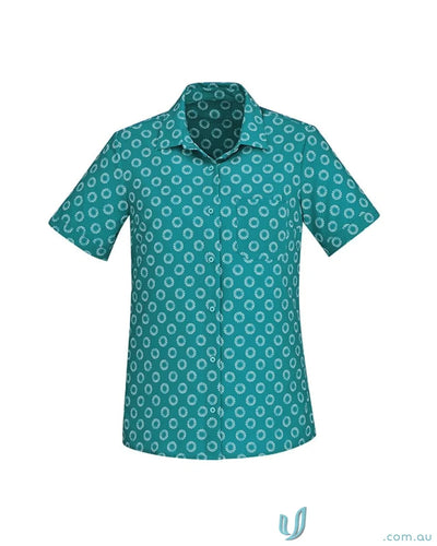 Teal Bizcare Stretch Daisy Print SS Shirt with florence daisy pattern for effortless style