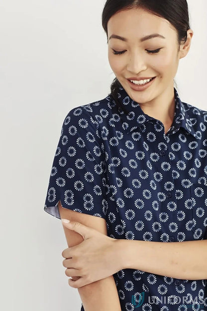 Navy blue Bizcare Stretch Daisy Print SS Shirt with florence daisy print for effortless style