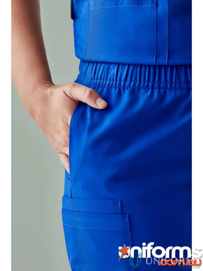 Blue elastic-waist Bizcare Women’s Tokyo Scrub Pant CSP143LL for comfy work days