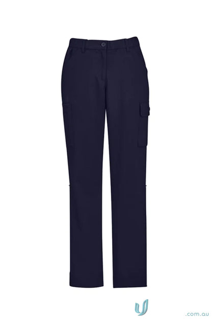 Navy blue Bizcare Women’s Comfort Waist Cargo Pant with side pockets, perfect for ultimate workwear