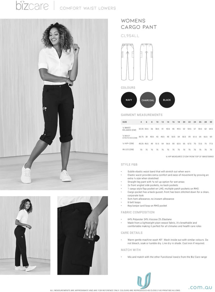 Bizcare womens comfort waist cargo pant with multiple pockets for ultimate workwear solution