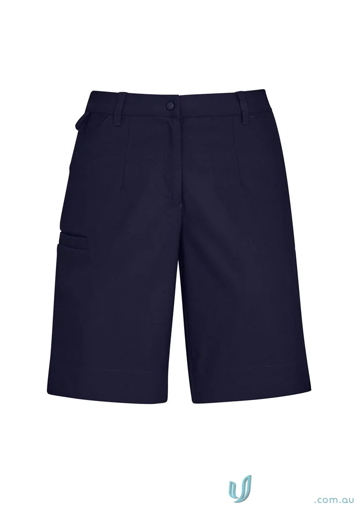 Dark blue waist cargo short with single button closure from Bizcare Women’s Comfort CL957LS