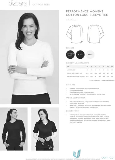 Bizcare Womens Performance Long Sleeve Tee made of comfy cotton for women’s performance long wear