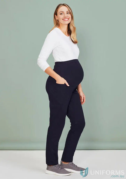 Rose maternity scrub pant with over-the-belly panel, side pockets, and SilverPlus antibacterial treatment