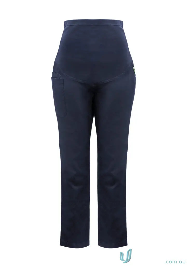 Dark blue Bizcare Womens Rose Maternity Scrub Pant with full elastic belly panel