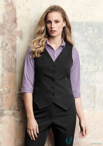 Black button-up vest made from bamboo charcoal for stylish work uniforms