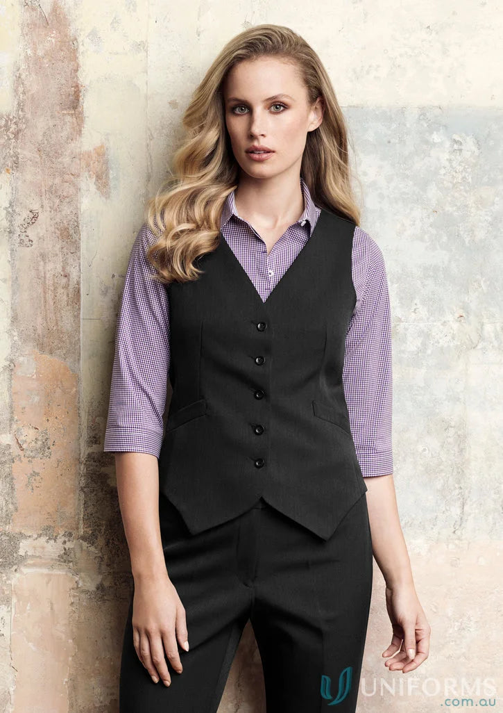 Black button-up vest made from bamboo charcoal for stylish work uniforms