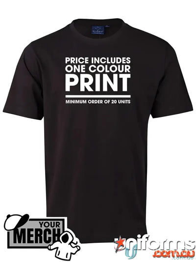 Black cotton jersey T-shirt from 100 MOQ Printed Unisex Tee, price includes uniforms