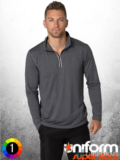 Gray long-sleeved zip-up shirt with Aegis Microbe Shield and CoolDry moisture tech