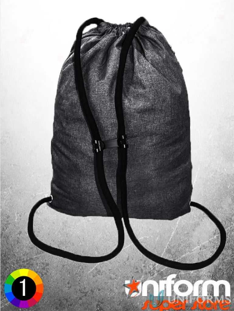 Gray drawstring backpack featuring Heather Sack Pack and drawstring straps bag design