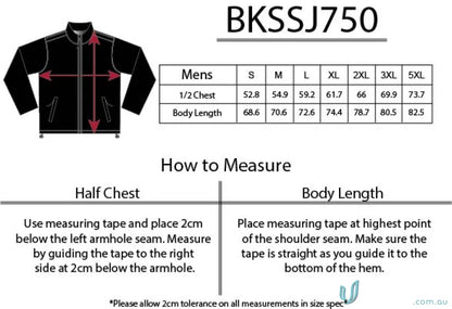 Clothing size chart for Black Kanvas SoftShell Jacket with TPU waterproof windproof membrane