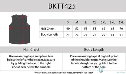 Sizing chart for Black Kanvas Tank Top with Aegis Microbe Shield and CoolDry tech