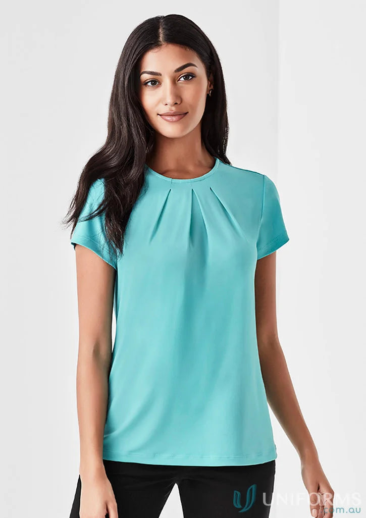 Aqua women’s Blaise short sleeve blouse in luxe jersey knit from the Blaise Womens Top collection