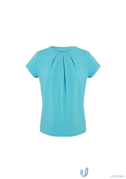 Aqua Blaise short sleeve blouse with pleated front in luxe jersey knit for women