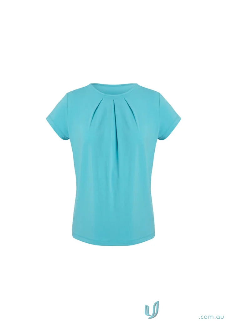 Aqua Blaise short sleeve blouse with pleated front in luxe jersey knit for women