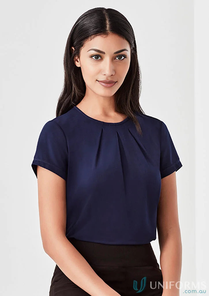 Navy blue Blaise Womens Top in luxe jersey knit with blaise short sleeve design