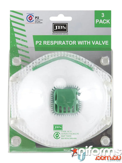 P2 respirator with valve three-pack for workwear and uniforms safety gear