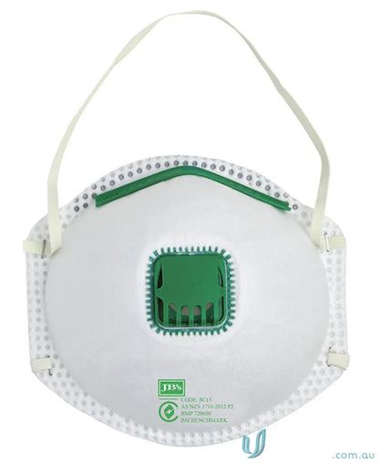 White respirator mask with green accents for workwear and uniforms protection