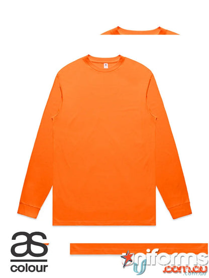 Orange long-sleeved work uniforms T-shirt featuring printing techniques in the Block Safety LS Tee