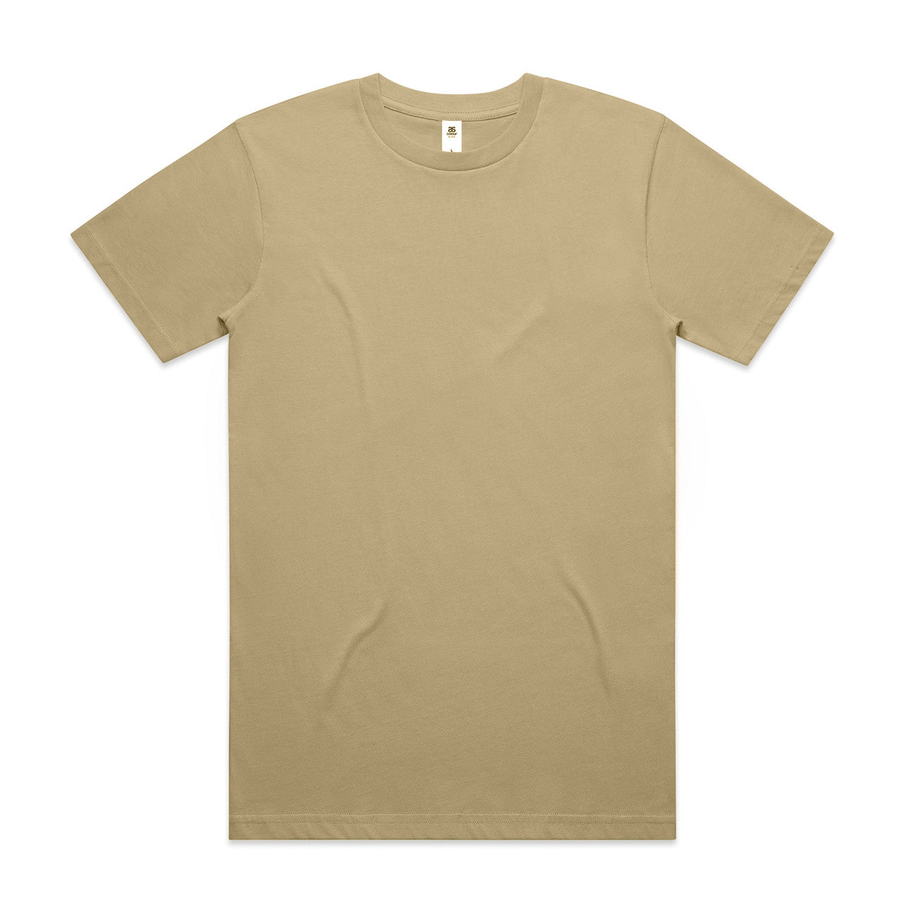 Beige t-shirt with short sleeves and a crew neck.