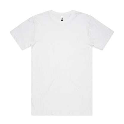 White crew neck t-shirt with short sleeves and a small logo on the left chest.