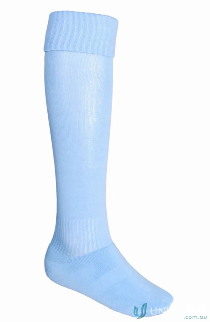 Light blue Bocini Sports Socks with ribbed cuff, perfect for sports and uniforms