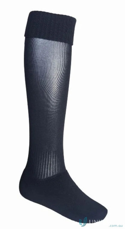 Sheer black Bocini Sports Socks with ribbed cuff, solid foot, perfect for sports and uniforms