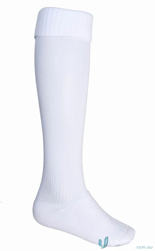 White knee-high sports sock with folded cuff from Bocini Sports Socks, fits various shoe sizes
