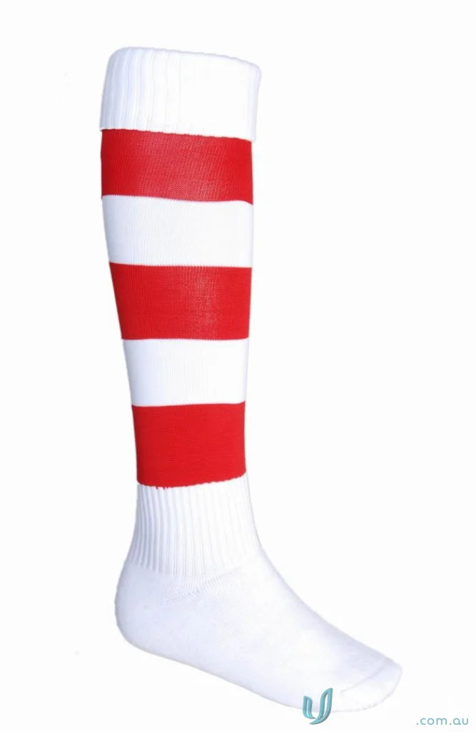 Bocini Sports Socks white and red striped knee-high athletic sock for sports and uniforms