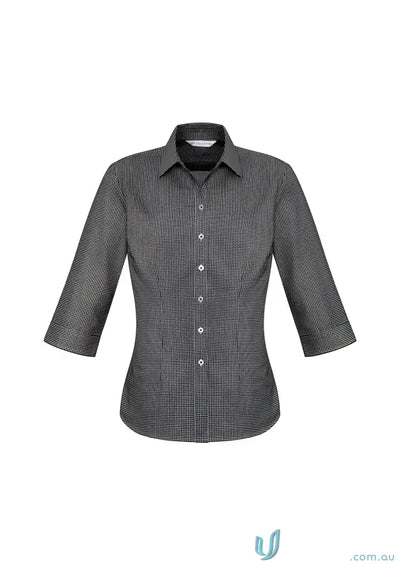 Gray patterned ladies ellison shirt from Biz Collection Ladies collection ladies 3Qtr