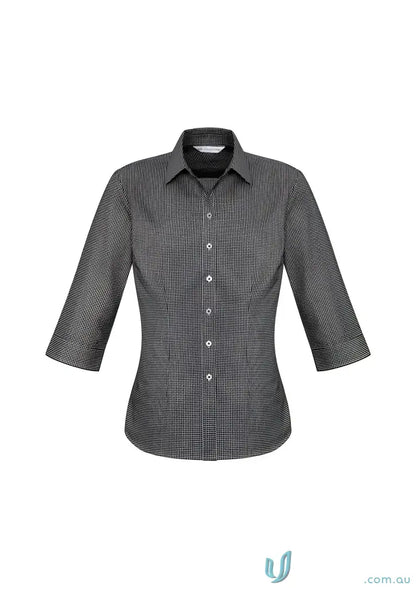 Gray patterned ladies ellison shirt from Biz Collection Ladies collection ladies 3Qtr