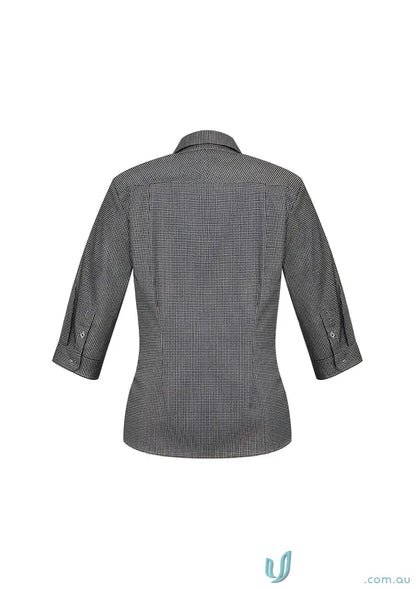 Gray and white checkered blouse from Boronia Ladies 3Q Shirt, perfect for Biz Collection Ladies