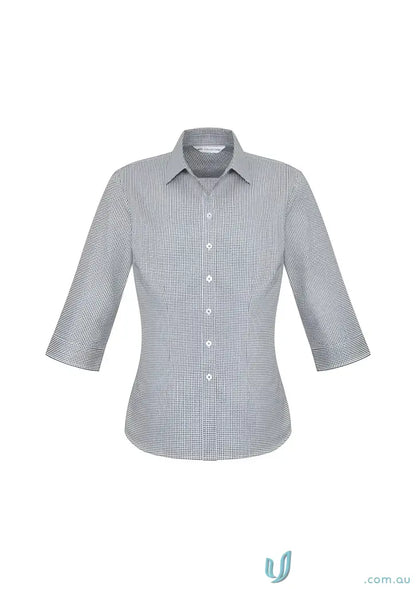 Gray and white striped Boronia Ladies 3Q Shirt from Biz Collection Ladies collection