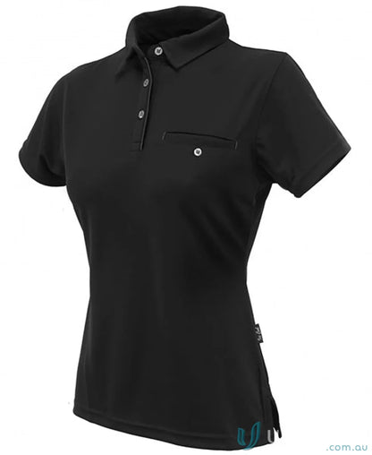 Black ladies short-sleeve polo shirt with chest pocket from Boston Ladies Polo workwear