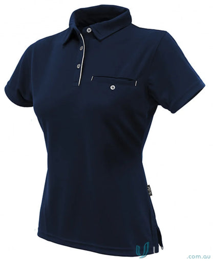 Dark blue Boston Ladies Polo shirt with white-lined placket, perfect for ladies workwear
