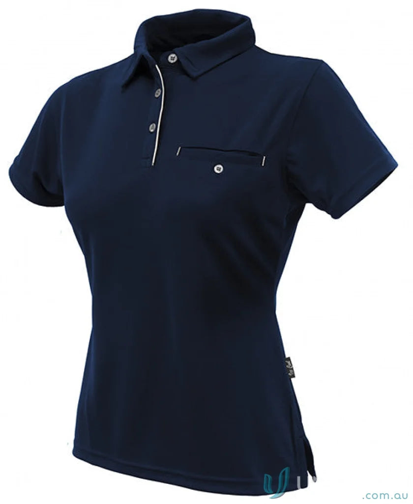 Dark blue Boston Ladies Polo shirt with white-lined placket, perfect for ladies workwear