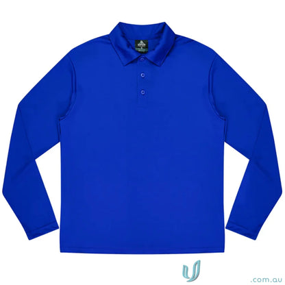 Blue long-sleeved polo shirt from Botany Mens Polo, perfect for mens workwear and uniforms